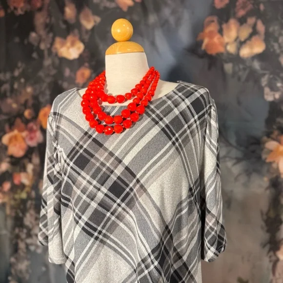 R&K Black and White Plaid Long Sleeve Dress - Picture 3 of 9